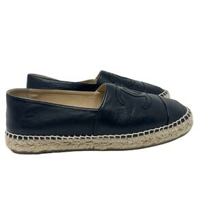 CHANEL Black Espadrille Flats